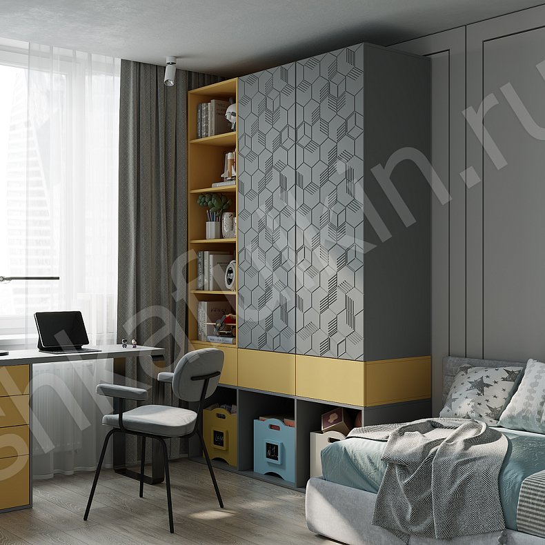 Шкаф Токио Серый Современный 2х створчатые Детская Для книг Для вещей