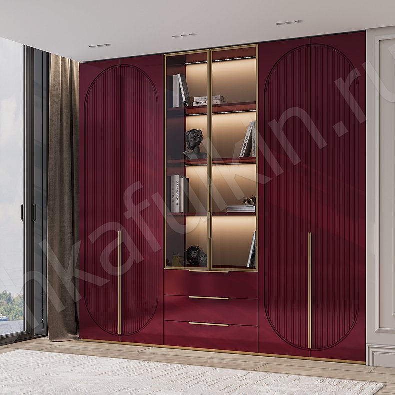 Изображение Стенка Скаволлини Цветной Красный Синий Темные Неоклассика 6и створчатые Гостиная Для книг Для декора Для вещей 7