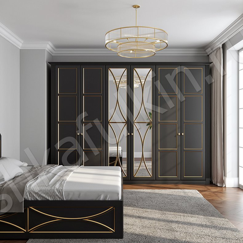 Гарнитур Люсия Черный Светлые Синий Цветной Белый Неоклассика 6и створчатые Спальня Для вещей 10