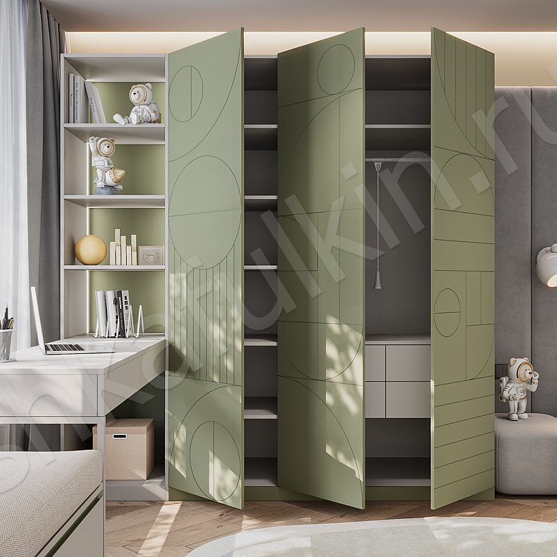 Изображение Детская Роллан Зеленый Современный 3х створчатые Детская Для книг Для вещей 5