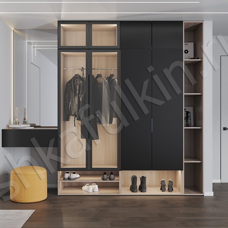 Прихожая Монтего Черный Древесный Темные Современный 4х створчатые Прихожая Для вещей