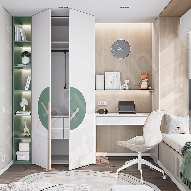 Изображение Детская Кэрролл Белый Современный 2х створчатые Детская Для вещей Для книг 3