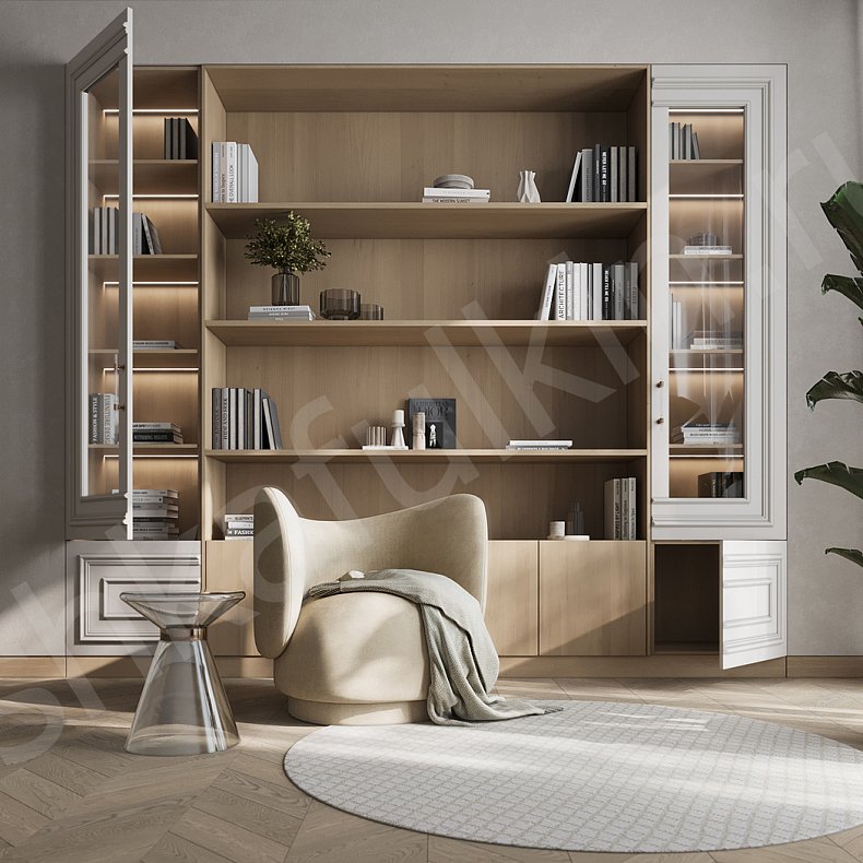 Изображение Шкаф-витрина Джорджия Светлые Древесный Коричневый Неоклассика 2х створчатые Гостиная Для книг Для декора 1