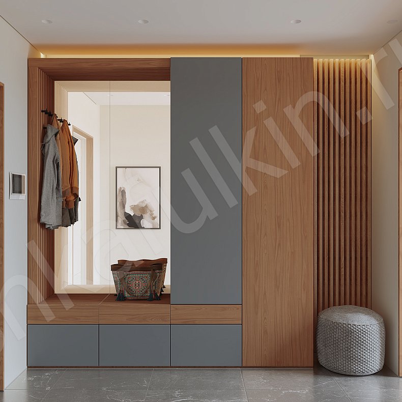 Изображение Прихожая Ника Темные Светлые Серый Коричневый Древесный Черный Белый Скандинавский 2х створчатые Прихожая Для вещей 2