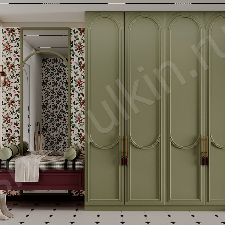 Прихожая Новелла Зеленый Светлые Неоклассика 4х створчатые Прихожая Для вещей