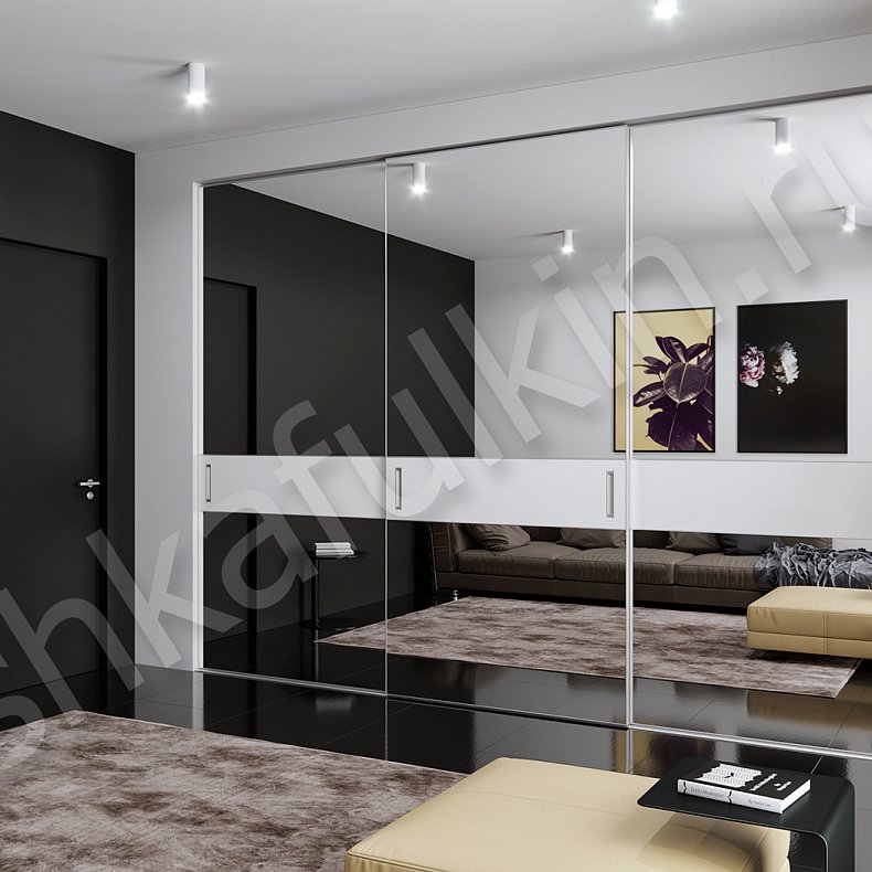 Изображение Встроенный шкаф-купе Меррори Светлые Белый Современный 3х створчатые Гостиная Для вещей 2