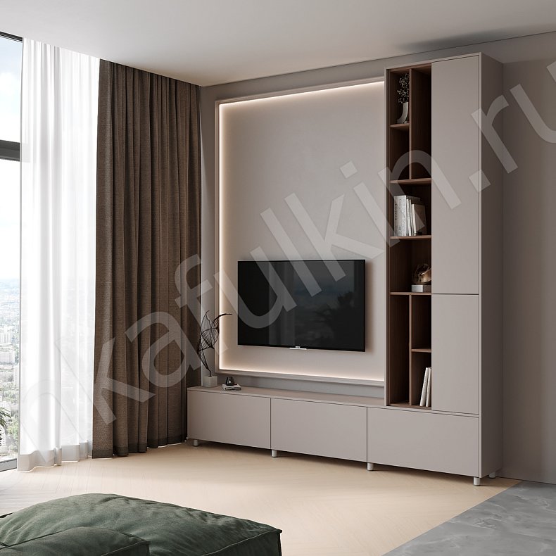 Изображение Стенка Харизма Светлые Коричневый Минимализм Гостиная Под ТВ Для посуды Для декора Для книг 1