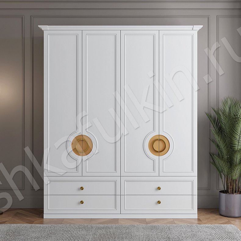 Изображение Шкаф Феллини Светлые Белый Неоклассика 4х створчатые Гостиная Для вещей 1