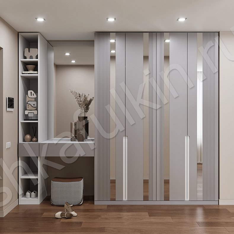 Прихожая с консолью Альгеро Светлые Серый Модерн 4х створчатые Прихожая Для вещей