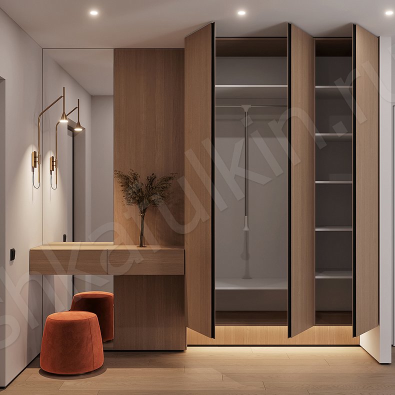 Изображение Прихожая Джапанди Древесный Светлые Минимализм 3х створчатые Прихожая Для вещей 4