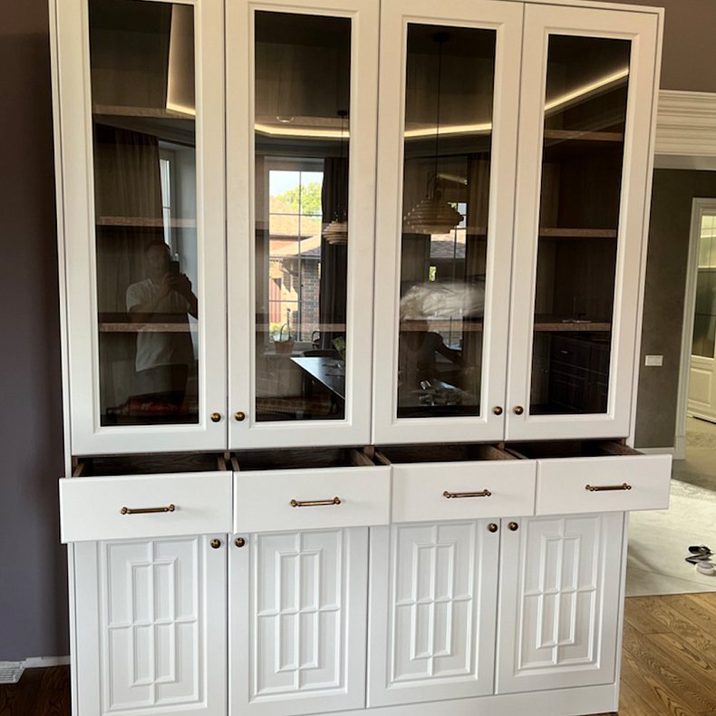 Книжный шкаф Антида Светлые Серый Классика 4х створчатые Гостиная Для книг 5