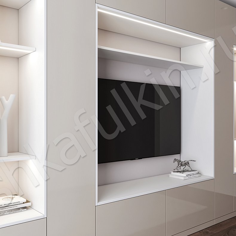 Изображение Стенка Луиза Коричневый Светлые Минимализм 4х створчатые Гостиная Для декора Под ТВ Для вещей 2