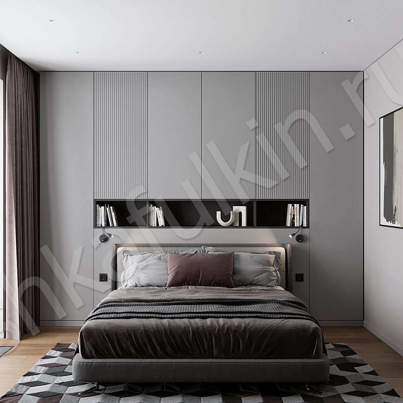 Изображение Гарнитур Жанель Светлые Серый Минимализм 6и створчатые Спальня Для белья Для книг Для вещей 1