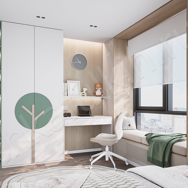 Изображение Детская Кэрролл Белый Современный 2х створчатые Детская Для вещей Для книг 1