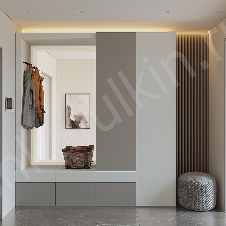 Изображение Прихожая Ника Темные Светлые Серый Коричневый Древесный Черный Белый Скандинавский 2х створчатые Прихожая Для вещей 3