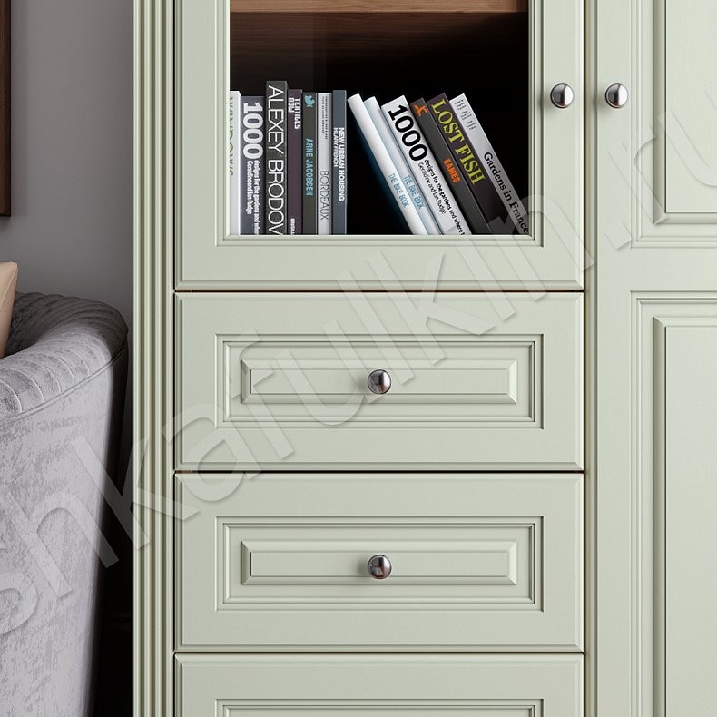 Изображение Шкаф Андриана Коричневый Светлые Зеленый Классика 4х створчатые Детская Для книг Для вещей 11