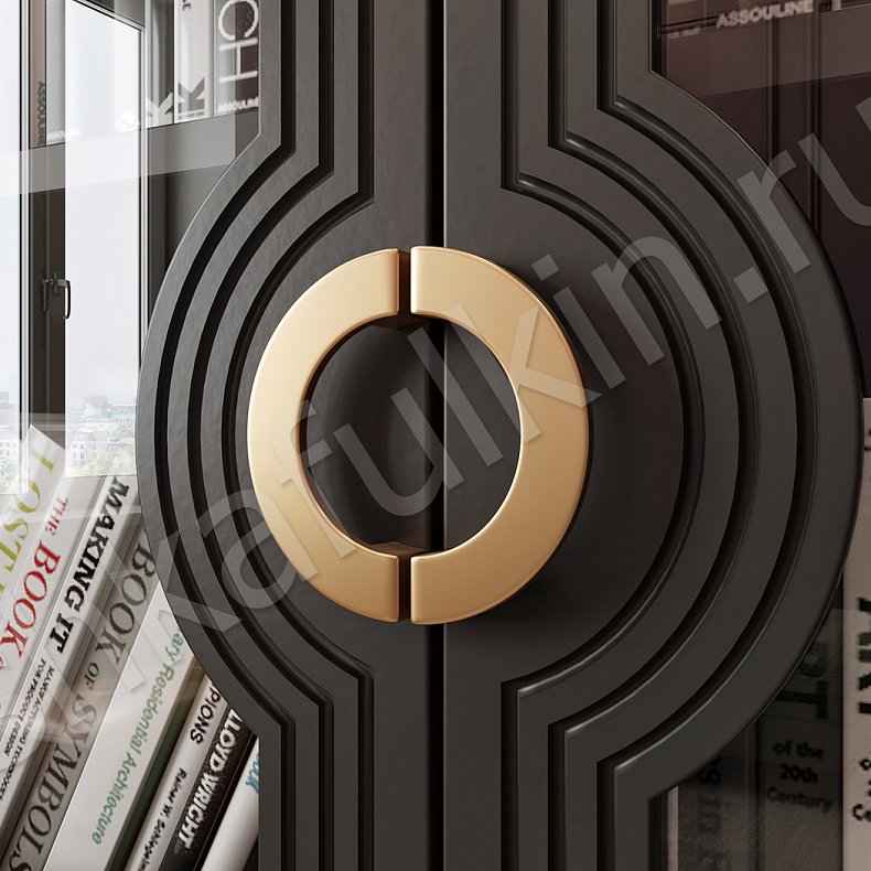 Шкаф-витрина Севилья Черный Золото Темные Неоклассика 4х створчатые Гостиная Для книг Для вещей 4