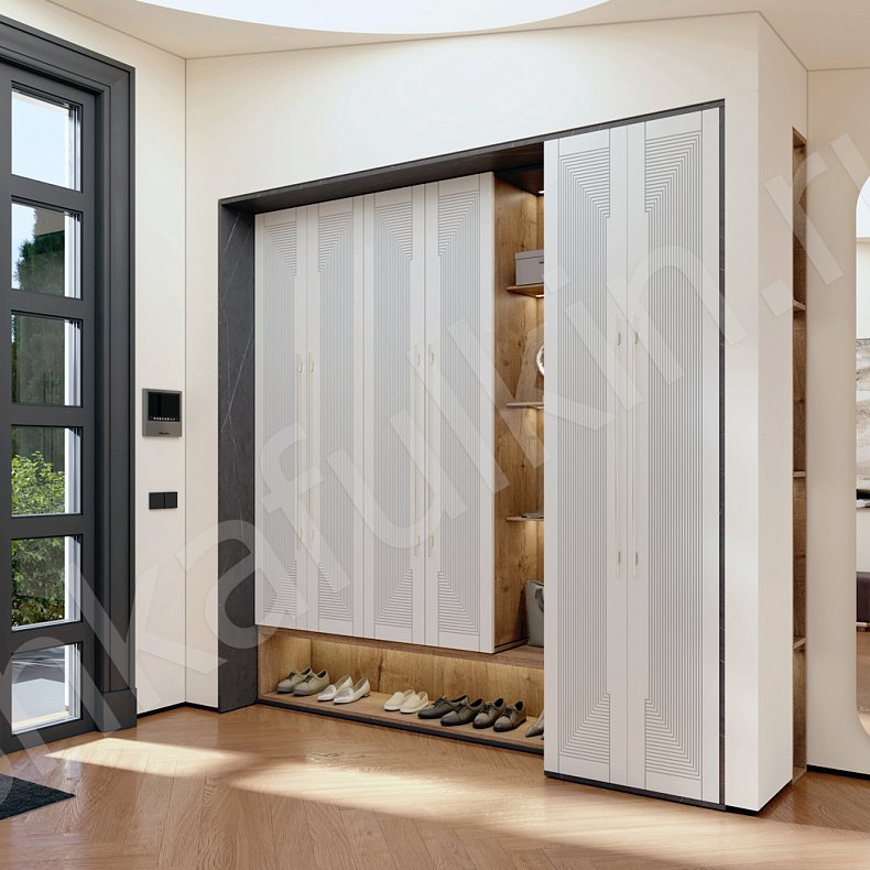 Прихожая Бергамо Светлые Белый Модерн 6и створчатые Прихожая Для вещей