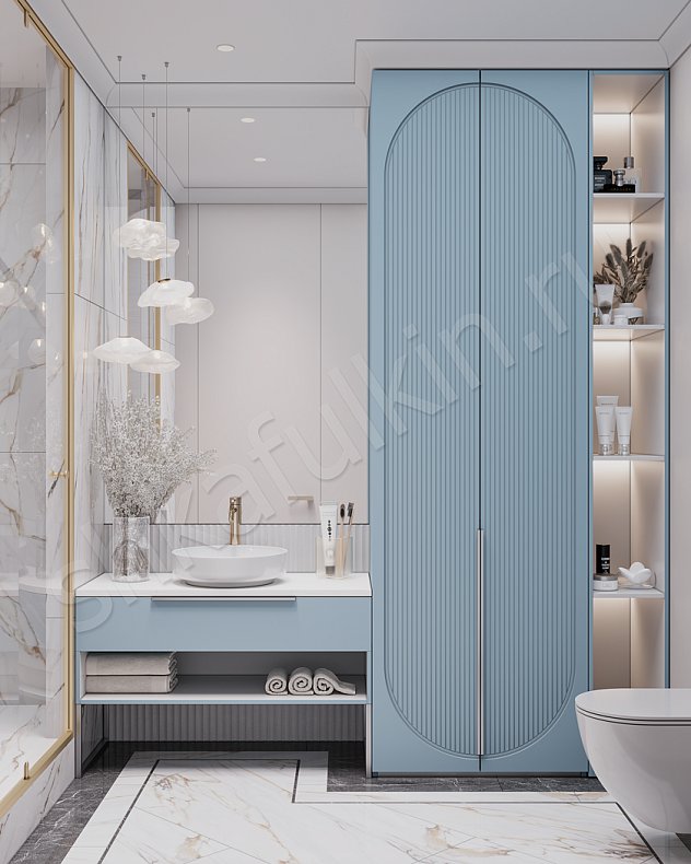 Мебель в ванную Скаволлини Синий Коричневый Светлые Неоклассика   Для вещей