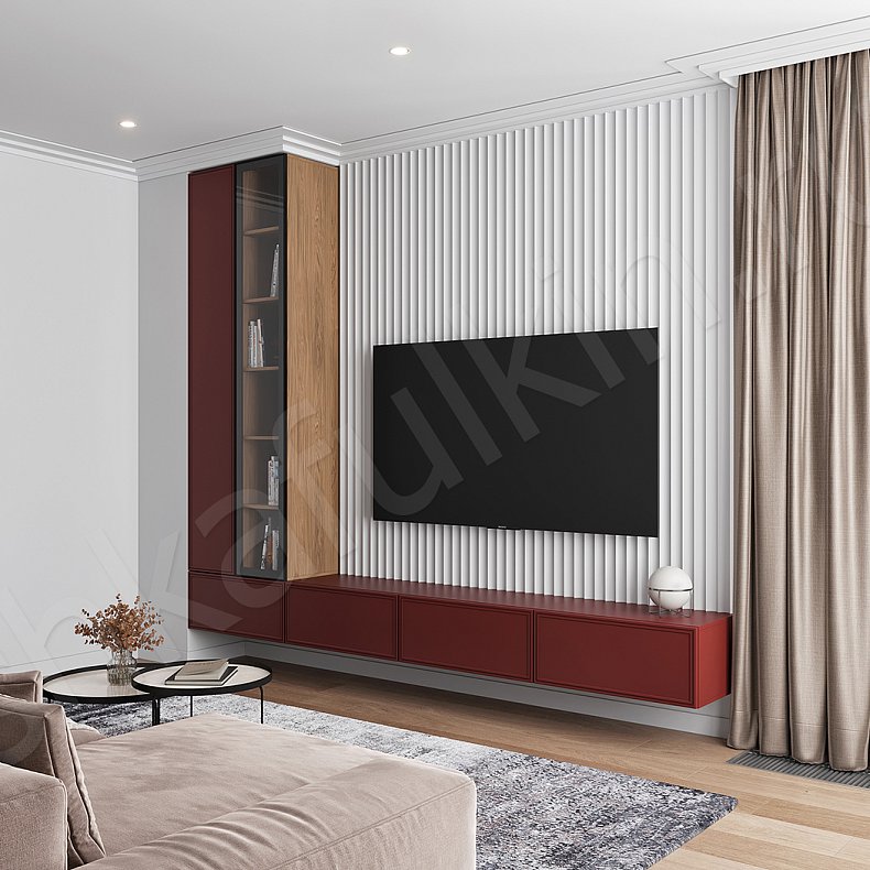 Изображение Стенка Минор Белый Цветной Древесный Красный Светлые Темные Модерн 2х створчатые Гостиная Под ТВ 2