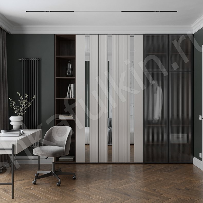 Кабинет Иллари Светлые Древесный Белый Хай-тек 5и створчатые Гостиная Для вещей Для книг 1