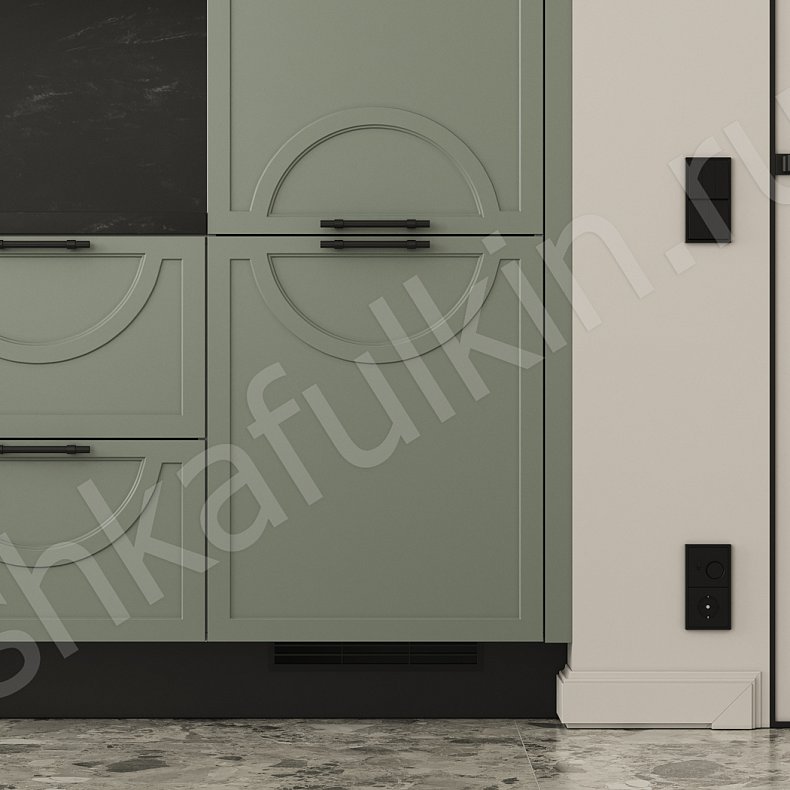 Изображение Кухня Омега Зеленый Светлые Древесный Цветной Неоклассика   Для посуды 2