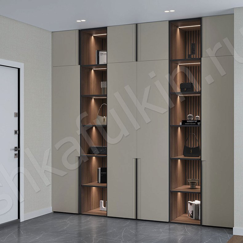 Прихожая с двумя стеллажами Партенио Коричневый Древесный Светлые Современный 4х створчатые Прихожая Для декора Для вещей 1