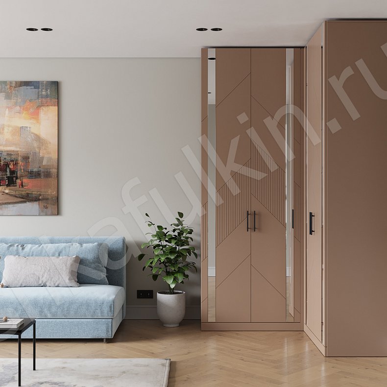 Изображение Угловой шкаф Хадсон Коричневый Светлые Современный 4х створчатые Гостиная Для вещей 1