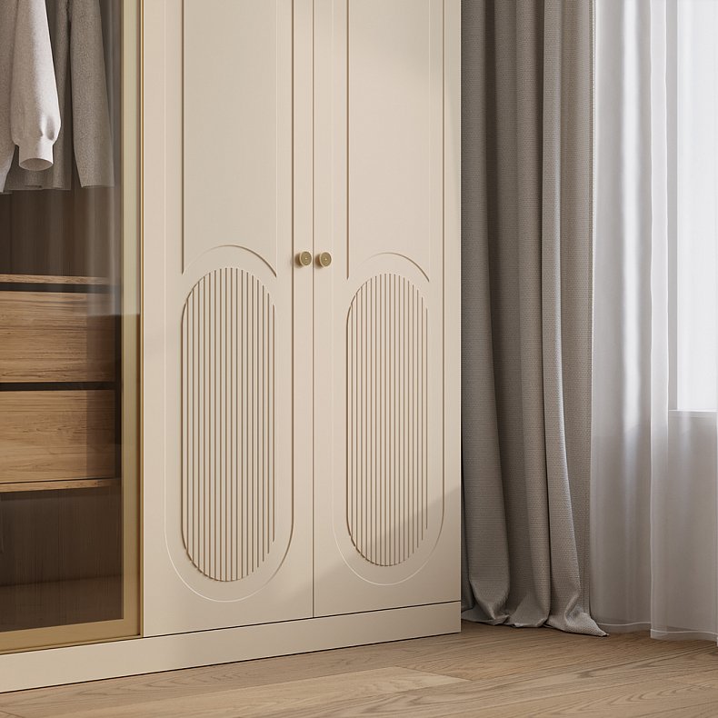 Шкаф Маурис Белый Коричневый Светлые Неоклассика 5и створчатые Гостиная Для книг Для декора Для вещей 3