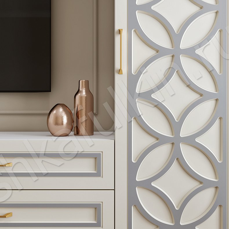 Изображение Стенка Меренга Белый Коричневый Серый Светлые Неоклассика 2х створчатые Спальня Под ТВ 12