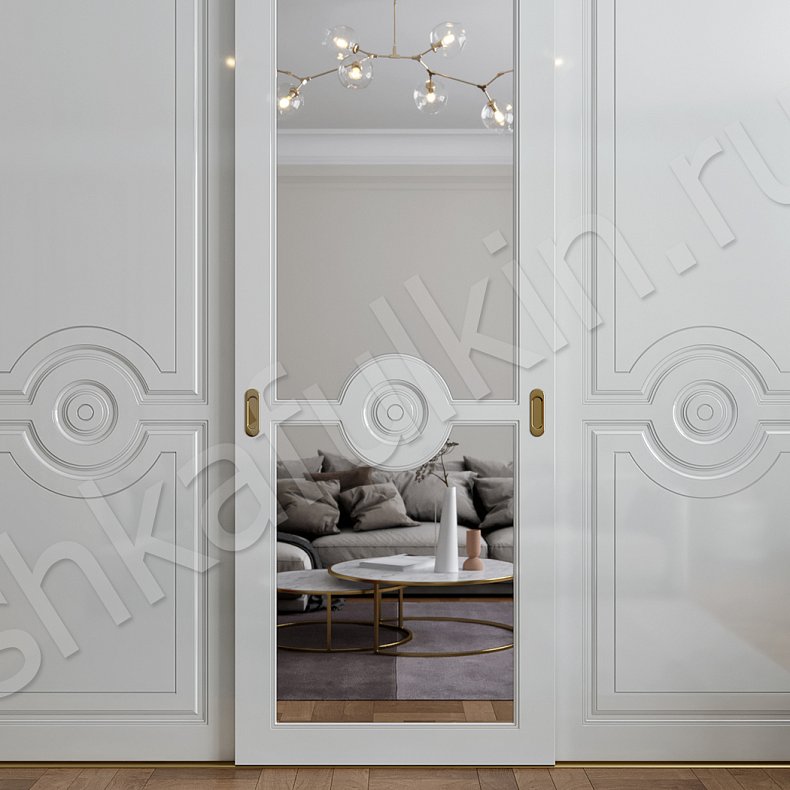 Изображение Шкаф-купе Монро Белый Светлые Серый Классика 3х створчатые Гостиная Для вещей 5