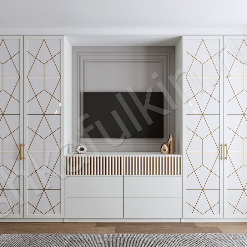 Стенка Квадро Белый Черный Цветной Темные Золото Современный 4х створчатые Спальня Под ТВ Для вещей 1