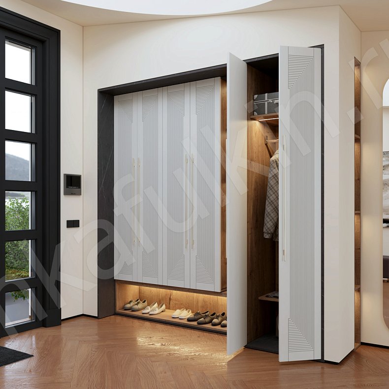 Изображение Прихожая Бергамо Светлые Белый Модерн 6и створчатые Прихожая Для вещей 3