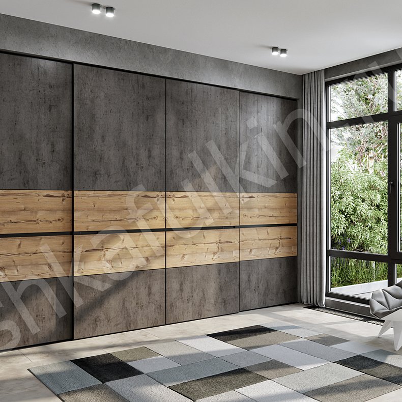Шкаф-купе Чикаго Древесный Темные Серый Современный 4х створчатые Гостиная Для вещей
