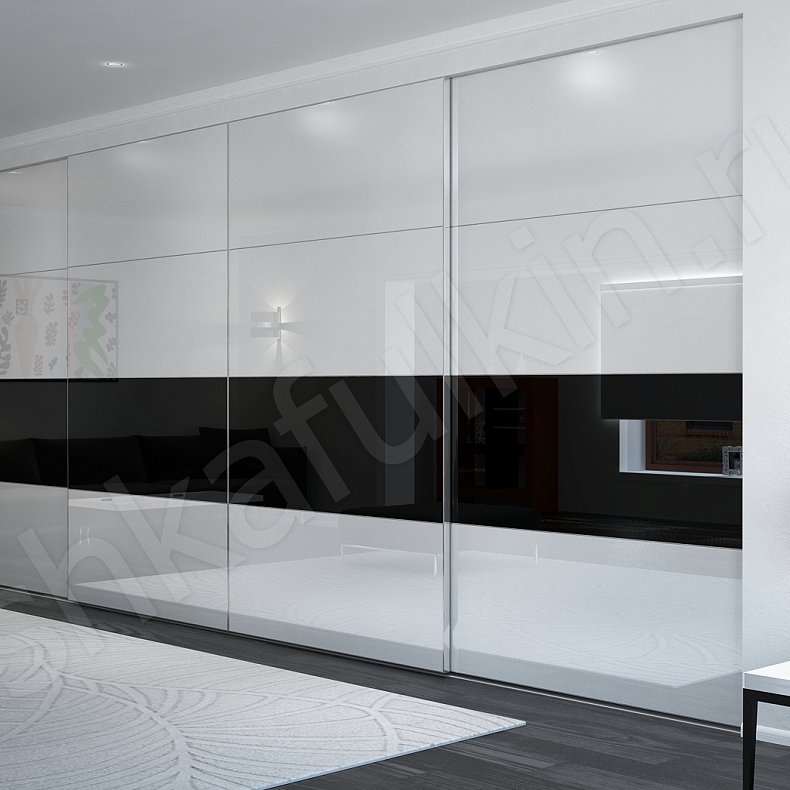 Встроенный шкаф-купе белый с черным Дафнис Белый Черный Светлые Модерн 4х створчатые Спальня Для вещей 2