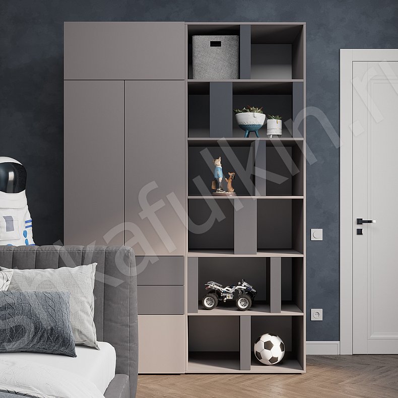 Изображение Шкаф Толли Темные Светлые Серый Древесный Черный Белый Скандинавский 2х створчатые Детская Для вещей Для декора Для книг Для белья 2