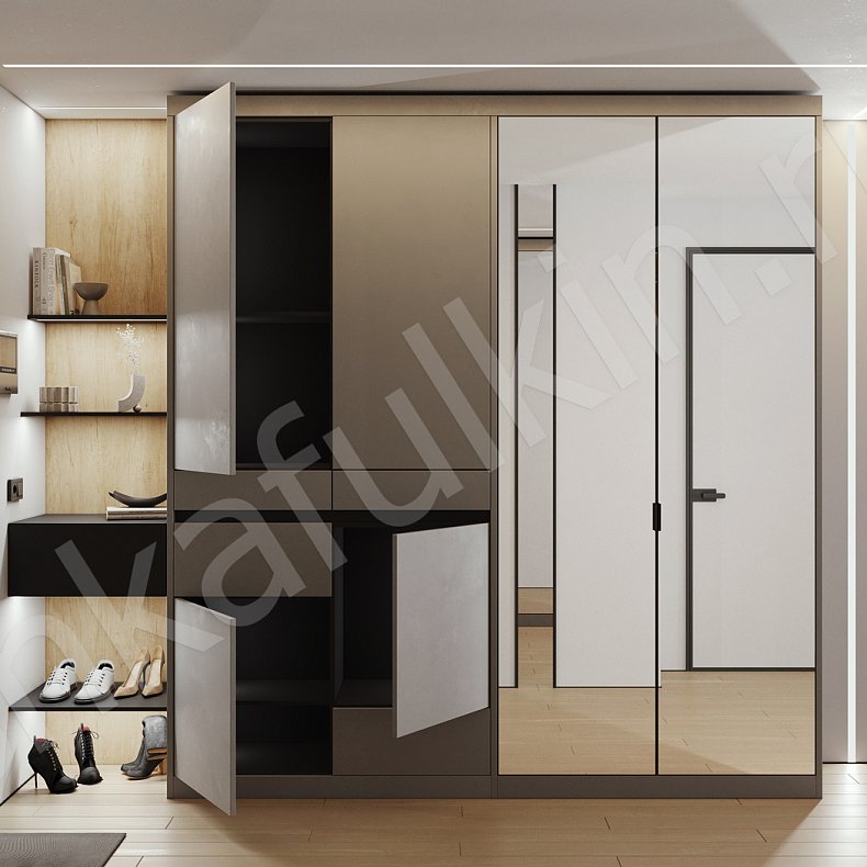 Прихожая Трофи Темные Серый Минимализм 4х створчатые Прихожая Для вещей 1