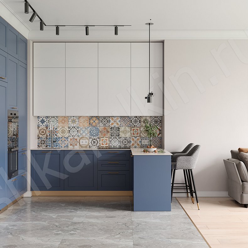 Изображение Кухня Атлантида Светлые Синий Цветной Белый Неоклассика   Для посуды 1