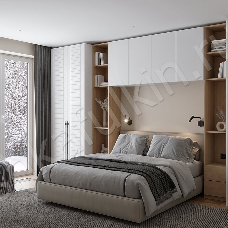 Изображение Гарнитур Альба Белый Светлые Современный 2х створчатые Спальня Для книг Для вещей 3