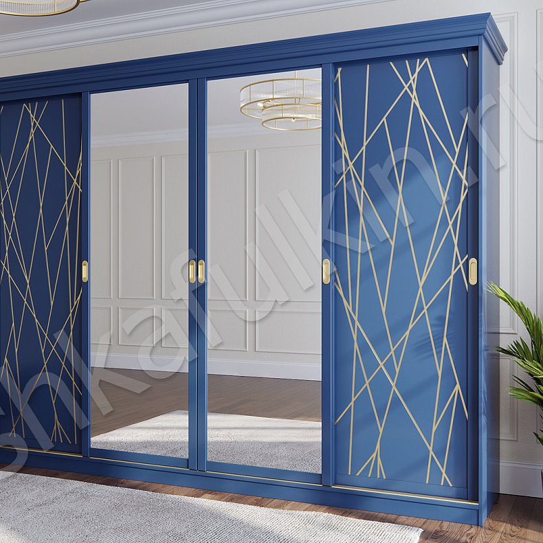 Корпусный шкаф-купе Индиго Цветной Синий Модерн 4х створчатые Гостиная Для вещей