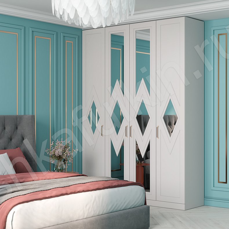 Шкаф Синема Белый Цветной Синий Светлые Современный 4х створчатые Спальня Для вещей