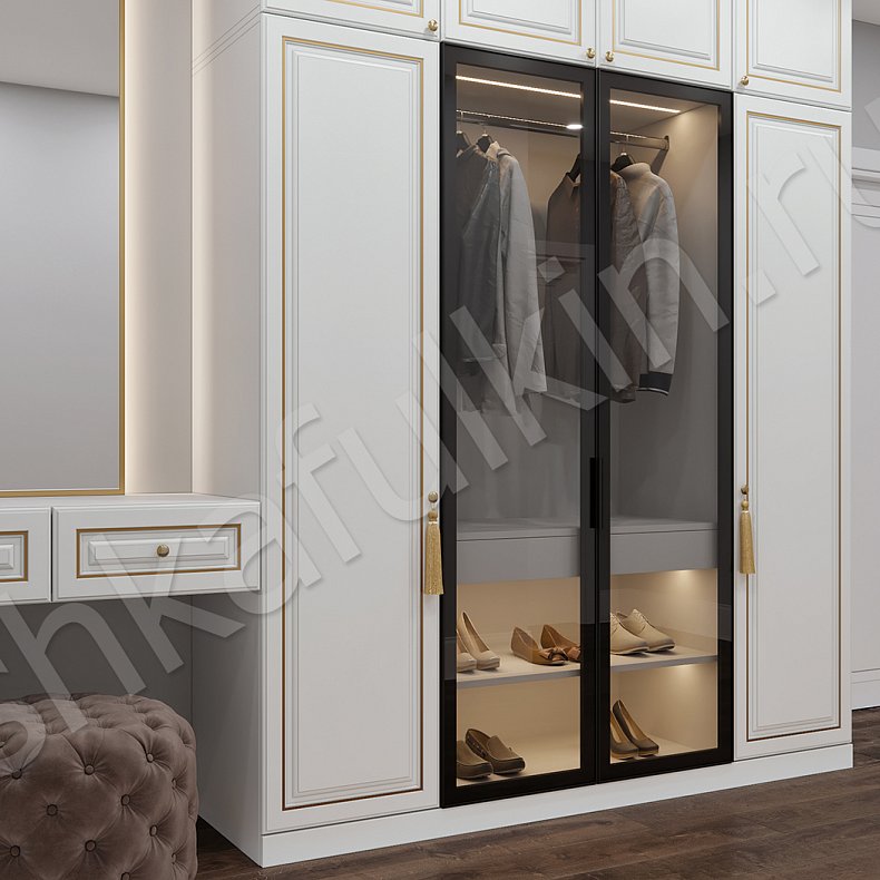 Прихожая Персей Белый Цветной Синий Золото Неоклассика 4х створчатые Прихожая Для вещей 6