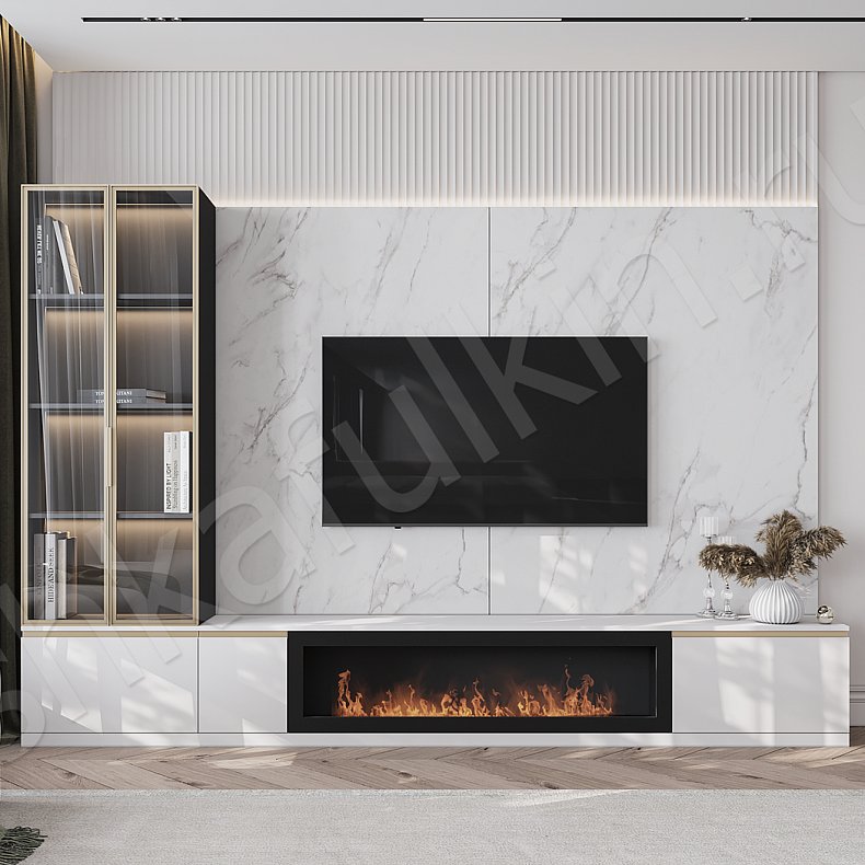 Стенка Кайди Светлые Белый Современный 2х створчатые Гостиная Под ТВ Для книг