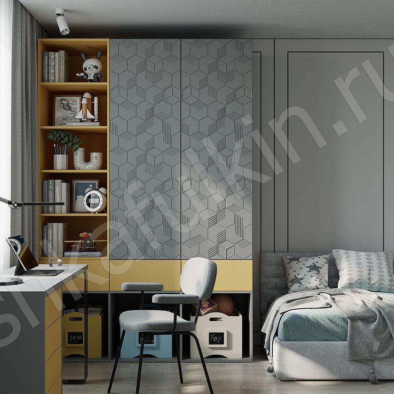 Изображение Шкаф Токио Серый Современный 2х створчатые Детская Для книг Для вещей 1