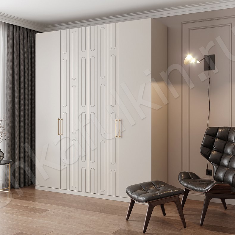 Шкаф 4 двери Шармель Белый Коричневый Светлые Минимализм 4х створчатые Гостиная Для вещей