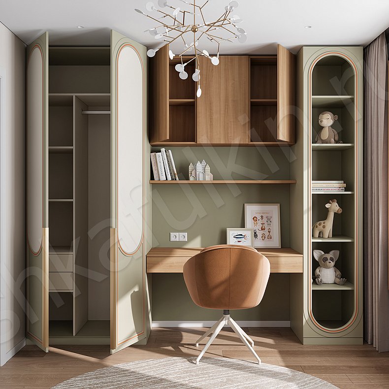 Детская Новелла Зеленый Светлые Древесный Современный 2х створчатые Детская Для декора Для книг Для белья 4