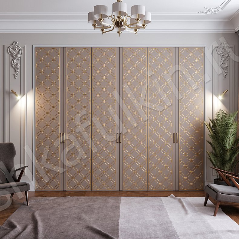 Изображение Встроенный шкаф Жозефина Коричневый Золото Светлые Модерн 6и створчатые Гостиная Для вещей 1