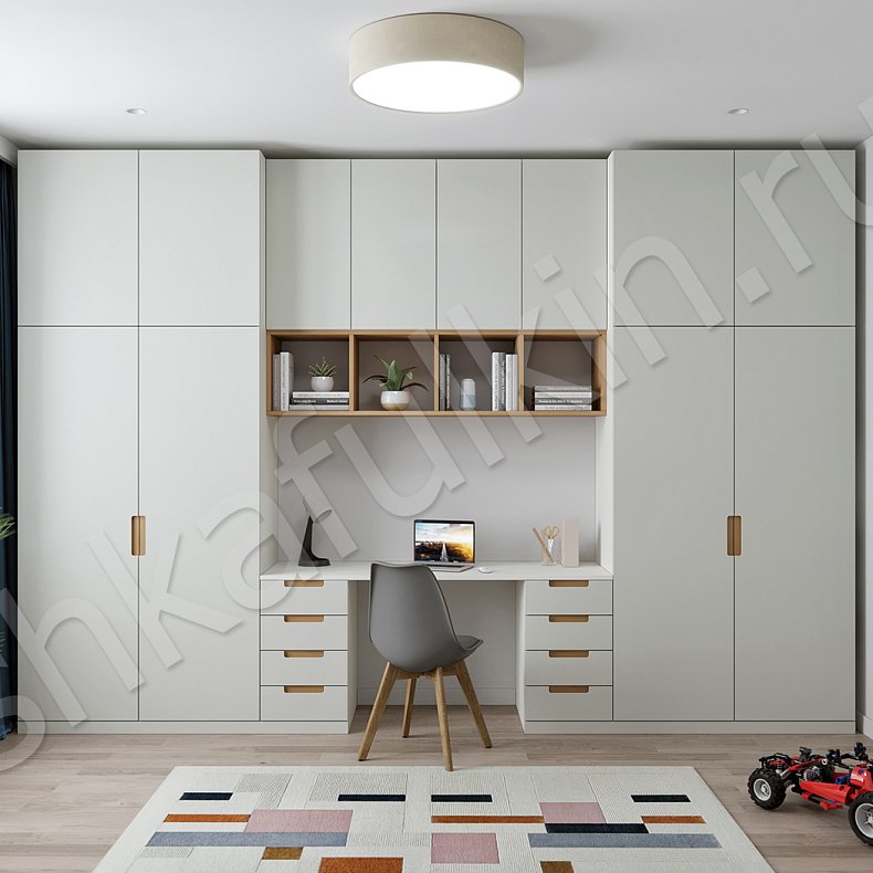 Изображение Гарнитур Уильям Белый Древесный Светлые Минимализм 4х створчатые Детская Для книг Для вещей 5