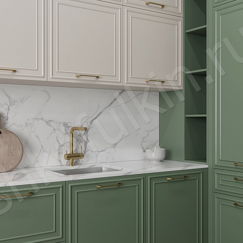 Кухня Агата Зеленый Светлые Белый Неоклассика   Для посуды 2