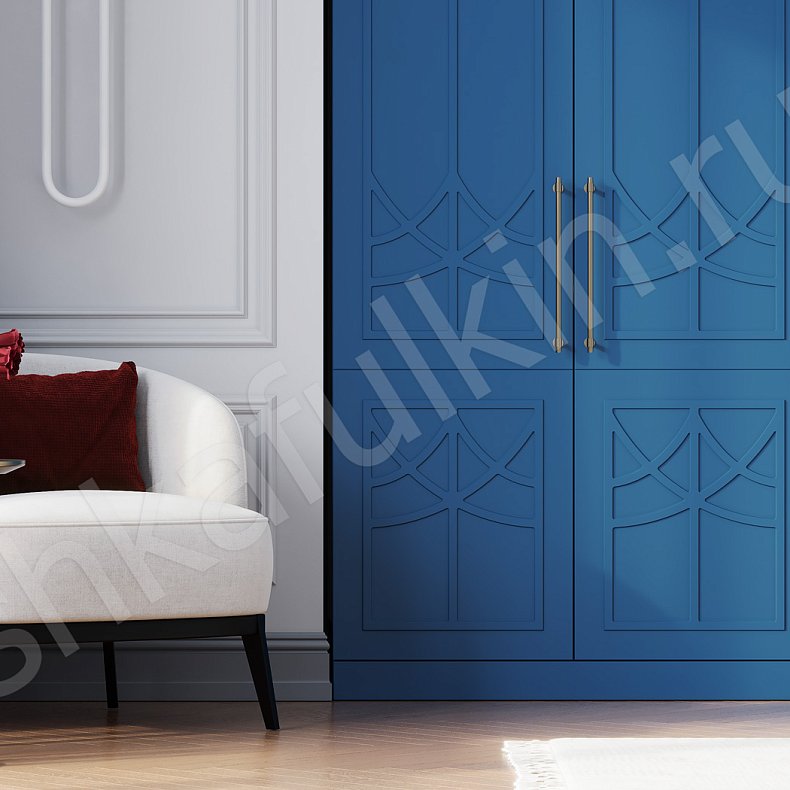 Шкаф Стефани Синий Неоклассика 4х створчатые Гостиная Для вещей 2